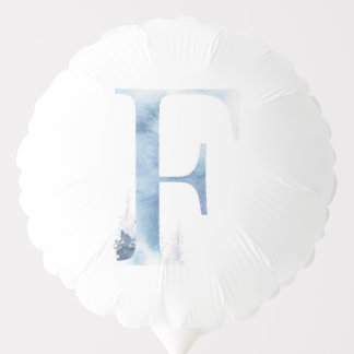 Letter F Dusty Blue Winter Forest Monogram Initial Balloon