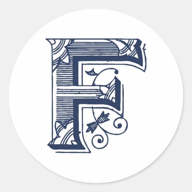 Letter "F" Elegant Embroidered Classic Round Sticker (Front)
