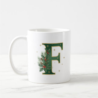 Letter F Evergreen Christmas Monogram Coffee Mug