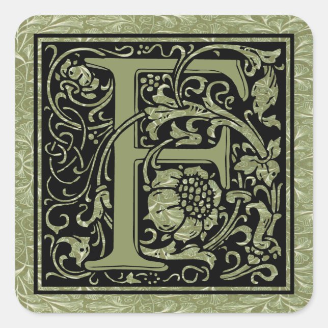 Letter F First Letter Monogram Square Sticker (Front)