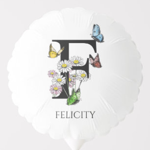 Letter F Floral Butterfly Monogram Initial    Balloon