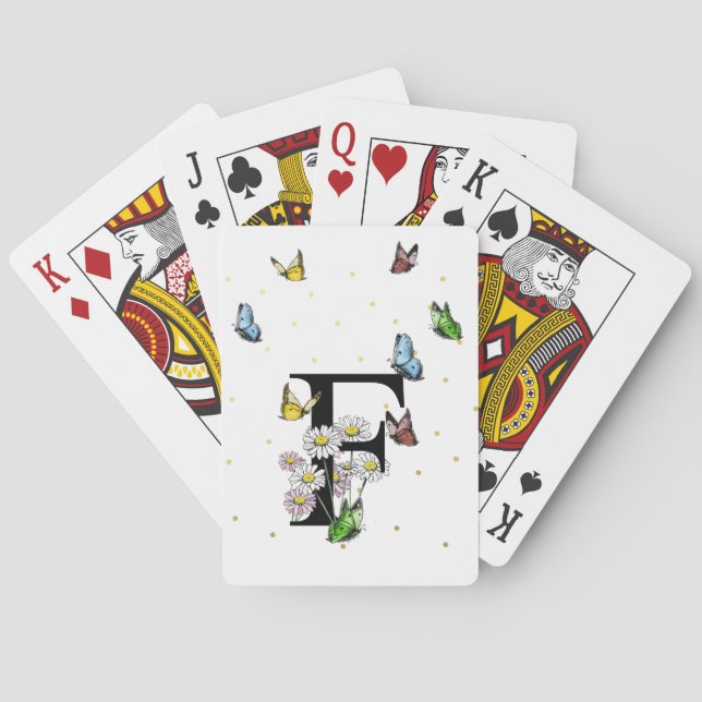 Letter F Floral Butterfly Monogram Initial Poker Cards (Back)