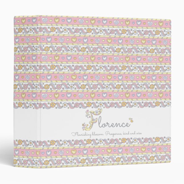 Letter F Florence hearts flowers doodle name 3 Ring Binder (Front/Spine)