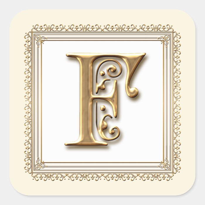 Letter F   Gold & Lace Classic Formal Wedding Seal Sticker