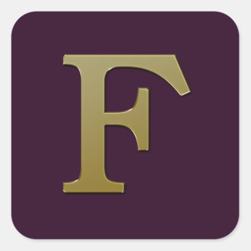 Letter F Gold Square Sticker