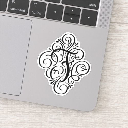 Letter F Initial Elegant Flourish Monogram Sticker