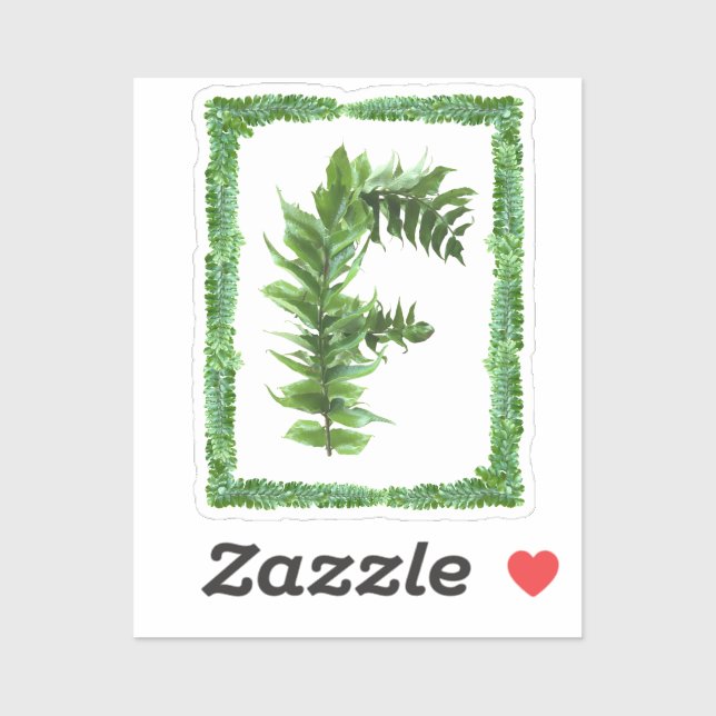Letter F Initial Monogram, Green Fern Alphabet F  Sticker (Sheet)