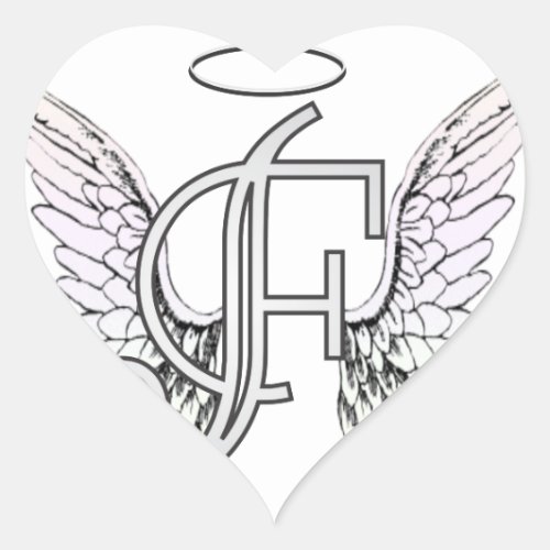 Letter F Initial Monogram with Angel Wings  Halo Heart Sticker