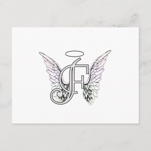 Letter F Initial Monogram with Angel Wings  Halo Postcard