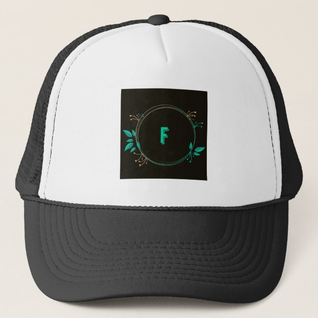 Letter F logo with leafs custom Monogram Initial Trucker Hat (Front)