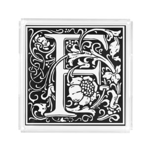 Letter F Medieval Monogram Art Nouveau Acrylic Tray