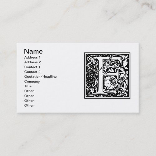 Letter F Medieval Monogram Art Nouveau Business Card