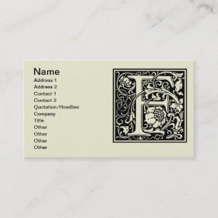 Letter F Medieval Monogram Art Nouveau Business Card