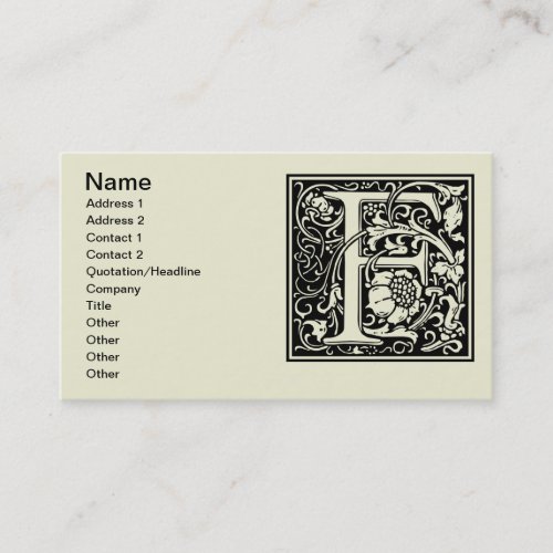 Letter F Medieval Monogram Art Nouveau Business Card