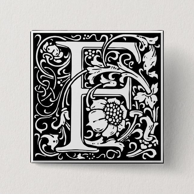 Letter F Medieval Monogram Art Nouveau Button (Front)
