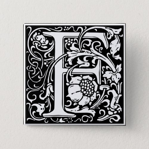 Letter F Medieval Monogram Art Nouveau Button