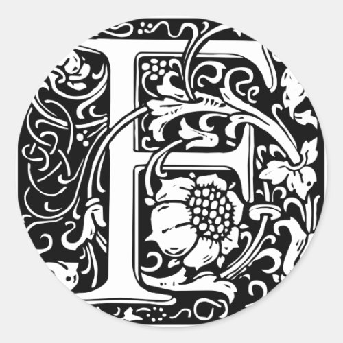 Letter F Medieval Monogram Art Nouveau Classic Round Sticker