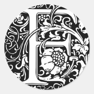 Letter F Medieval Monogram Art Nouveau Classic Round Sticker