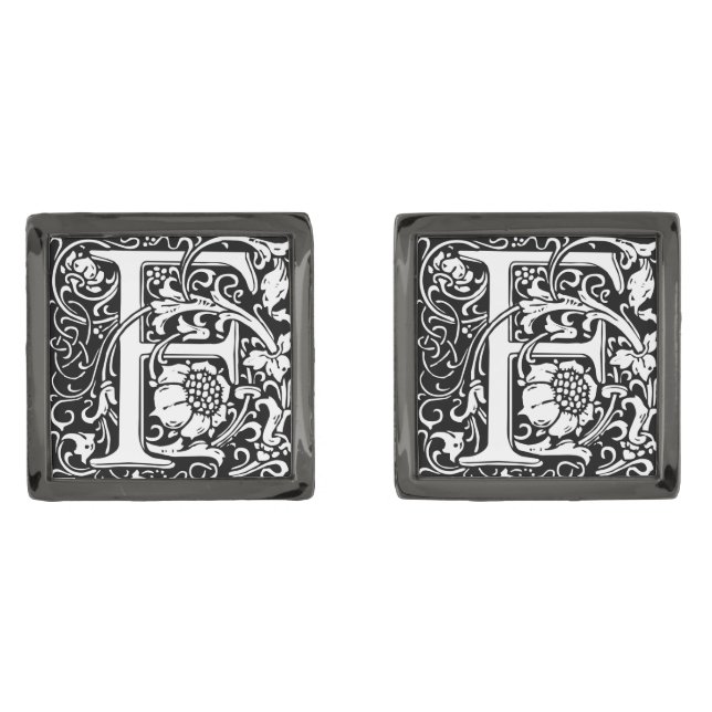 Letter F Medieval Monogram Art Nouveau Cufflinks (Front)