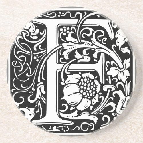 Letter F Medieval Monogram Art Nouveau Drink Coaster