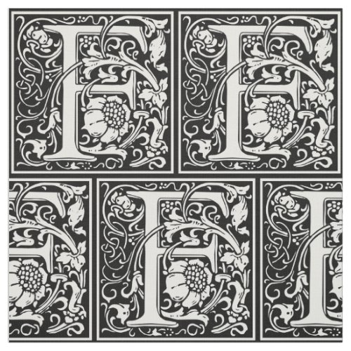 Letter F Medieval Monogram Art Nouveau Fabric