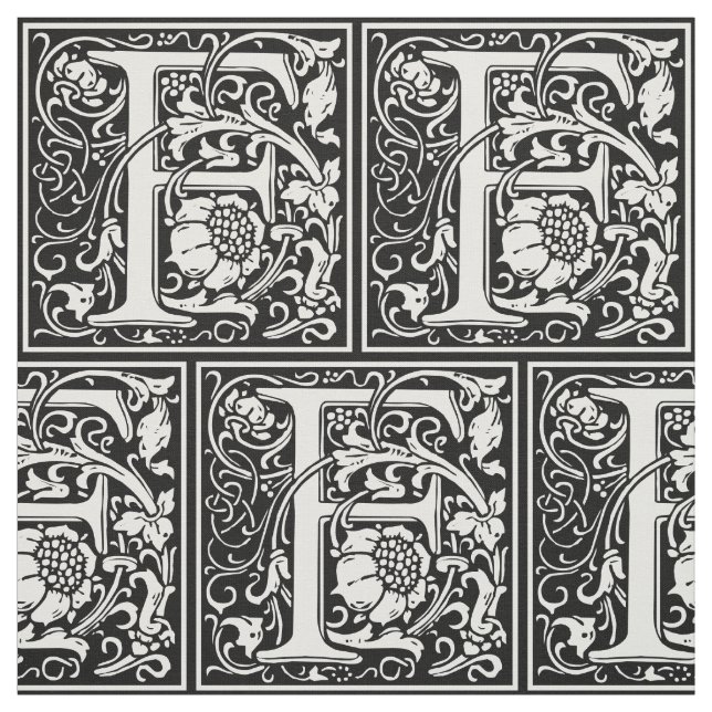Letter F Medieval Monogram Art Nouveau Fabric (Swatch)