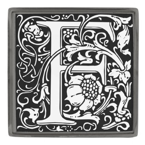 Letter F Medieval Monogram Art Nouveau Gunmetal Finish Lapel Pin