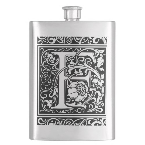 Letter F Medieval Monogram Art Nouveau Hip Flask