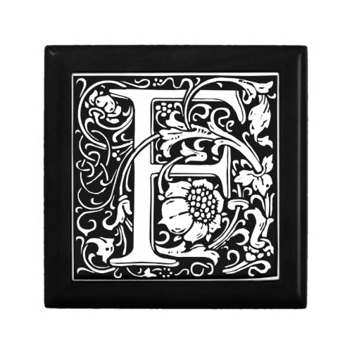 Letter F Medieval Monogram Art Nouveau Jewelry Box