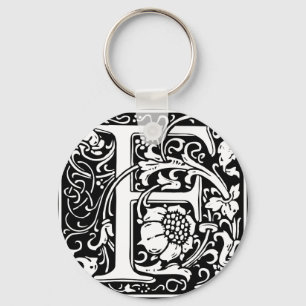 Letter F Medieval Monogram Art Nouveau Keychain