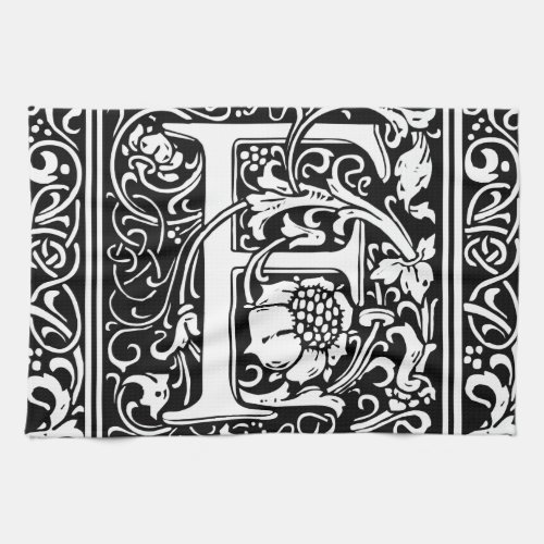 Letter F Medieval Monogram Art Nouveau Kitchen Towel