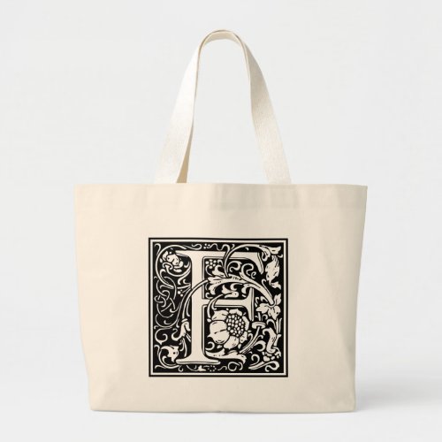 Letter F Medieval Monogram Art Nouveau Large Tote Bag