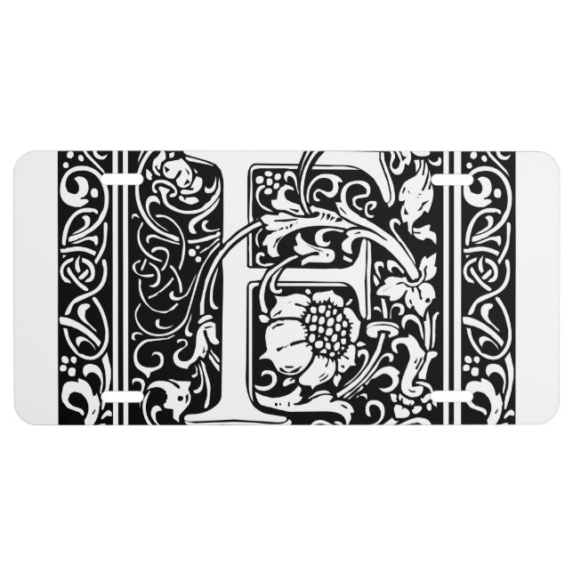 Letter F Medieval Monogram Art Nouveau License Plate (Front)