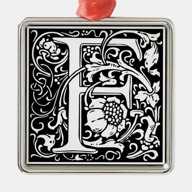 Letter F Medieval Monogram Art Nouveau Metal Ornament (Front)