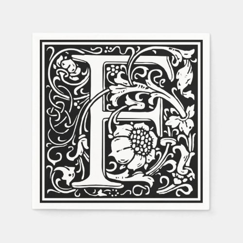 Letter F Medieval Monogram Art Nouveau Paper Napkins