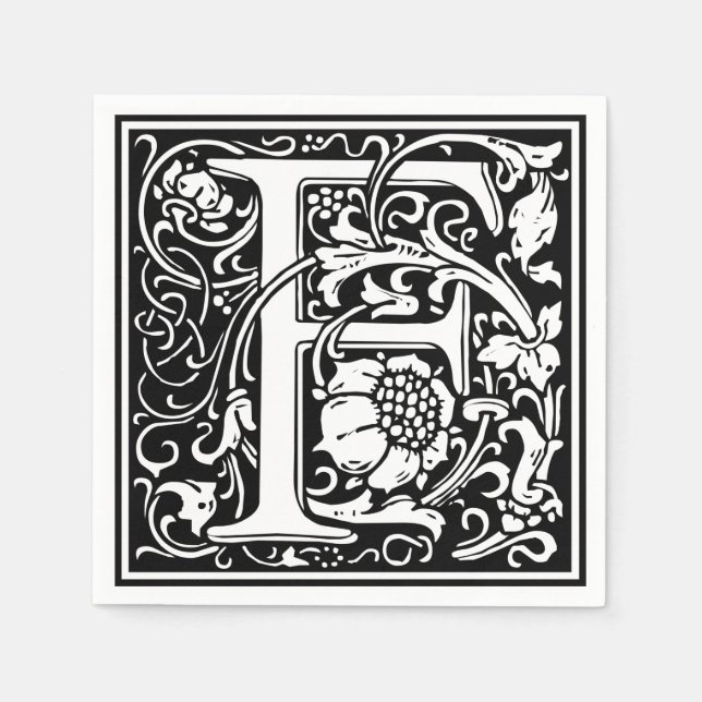 Letter F Medieval Monogram Art Nouveau Paper Napkins (Front)