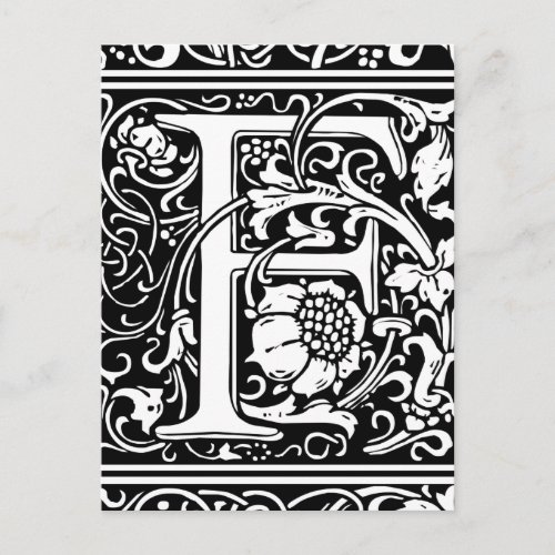 Letter F Medieval Monogram Art Nouveau Postcard