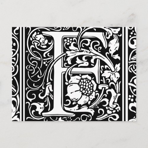 Letter F Medieval Monogram Art Nouveau Postcard