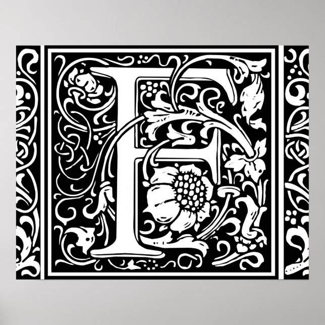 Letter F Medieval Monogram Art Nouveau Poster (Front)