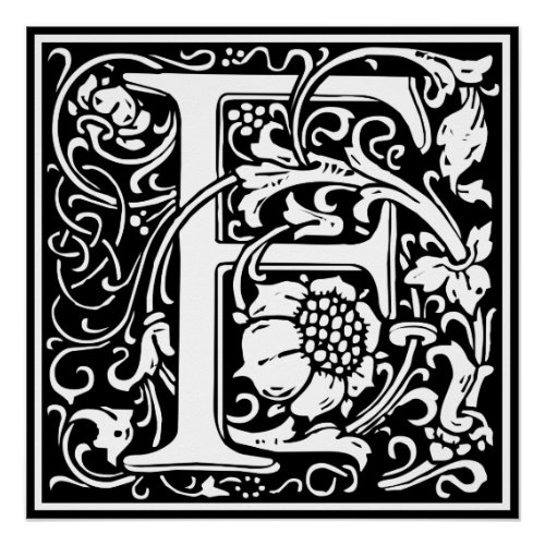 Letter F Medieval Monogram Art Nouveau Poster