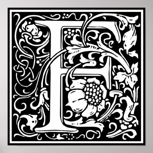 Letter F Medieval Monogram Art Nouveau Poster