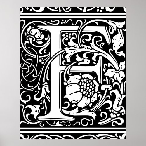 Letter F Medieval Monogram Art Nouveau Poster