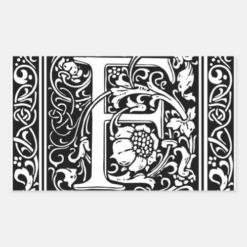 Letter F Medieval Monogram Art Nouveau Rectangular Sticker