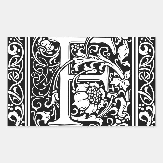 Letter F Medieval Monogram Art Nouveau Rectangular Sticker (Front)