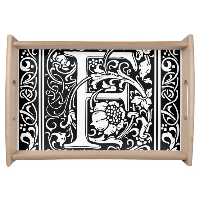 Letter F Medieval Monogram Art Nouveau Serving Tray (Front)