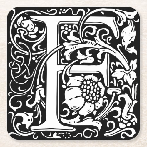 Letter F Medieval Monogram Art Nouveau Square Paper Coaster