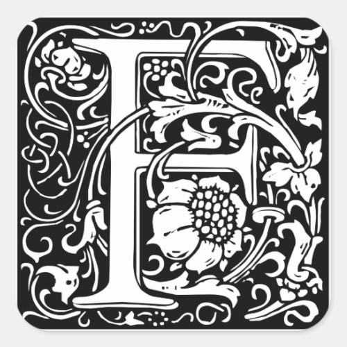 Letter F Medieval Monogram Art Nouveau Square Sticker