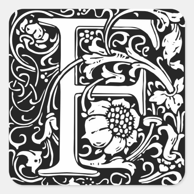 Letter F Medieval Monogram Art Nouveau Square Sticker (Front)