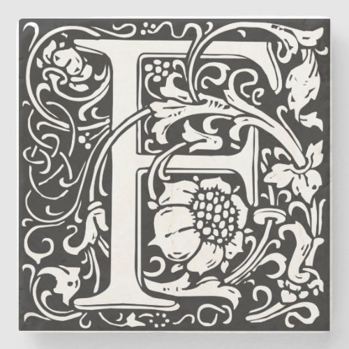 Letter F Medieval Monogram Art Nouveau Stone Coaster