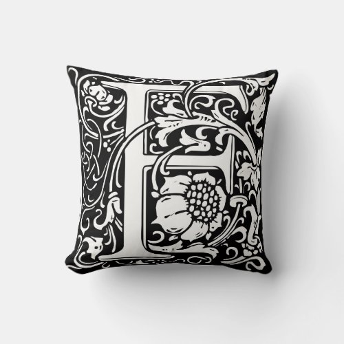 Letter F Medieval Monogram Art Nouveau Throw Pillow